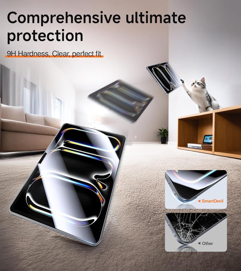 SmartDevil Screen Protector for iPad Pro 11 inch (2025/2024, M5/M4) with Easy Installation Frame, 9H Clear Tempered Glass Film, Anti-Shatter, 2 Pack - Image 4